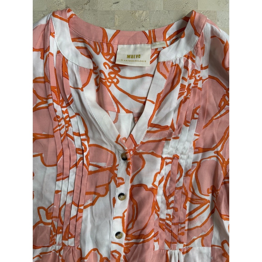 Anthropologie Maeve Pintucked Floral Buttondown Print Peasant Blouse Boho Size S - Picture 8 of 9